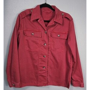 Madewell Red Utility Button Front Shirt Jacket Cotton Military Style Medium